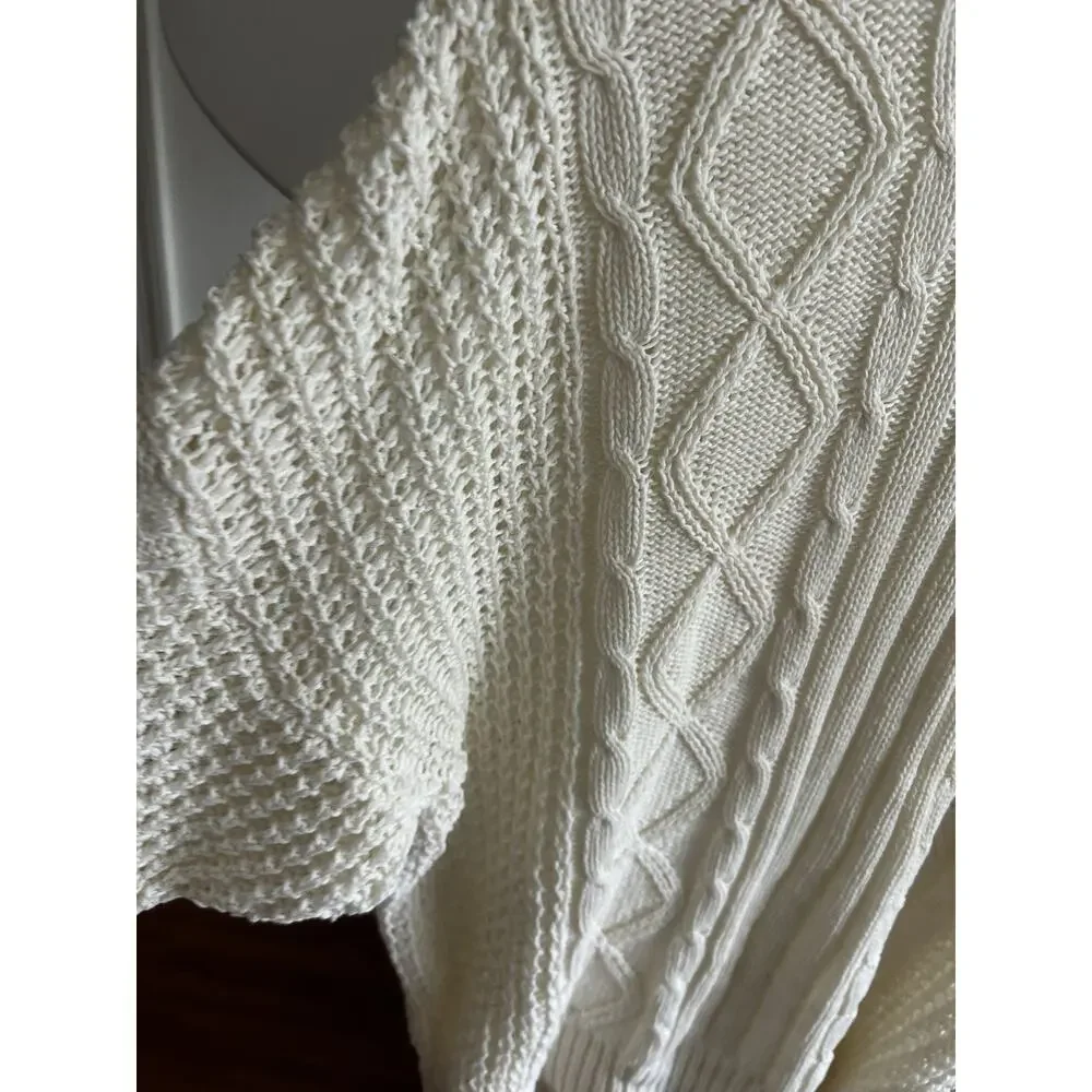 Vtg Fisherman Sweater Men's M Cream Oversized Cable Knit Chunky Pullover 90s